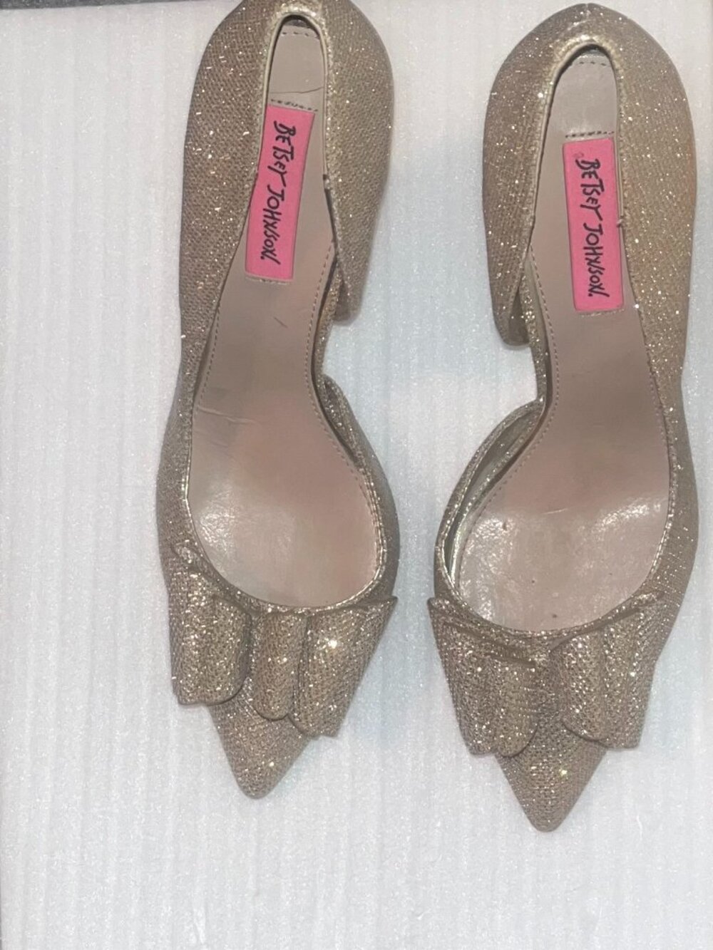 Betsey Johnson Gold Glitter d’Orsay Bow Pumps